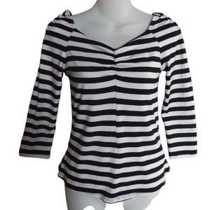 Shine New York Shirt Size Small Black & White Striped Off Shoulder v-neck ruched